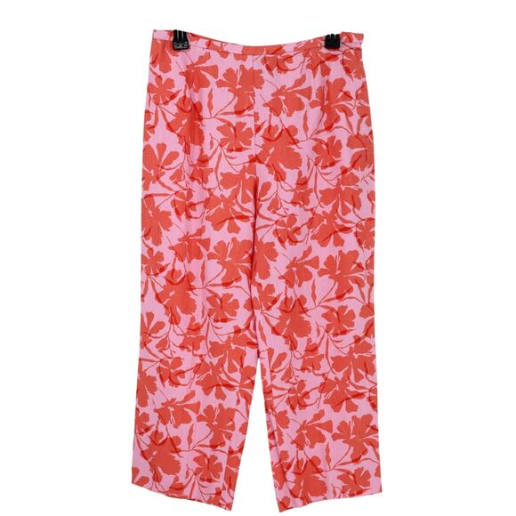 Loft Pants Petites 10P Linen Pink Floral Wide Leg Crop Ankle Resort Vintage - Picture 1 of 10